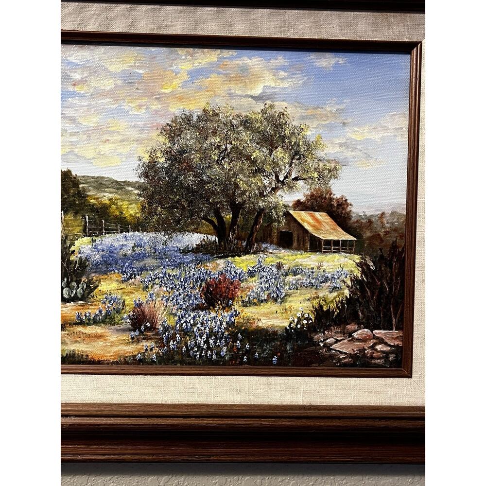 VTG Texas Bluebonnet Oil Painting on Canvas - Hill Country- Signed Eileen Arnold - Picture 6 of 15